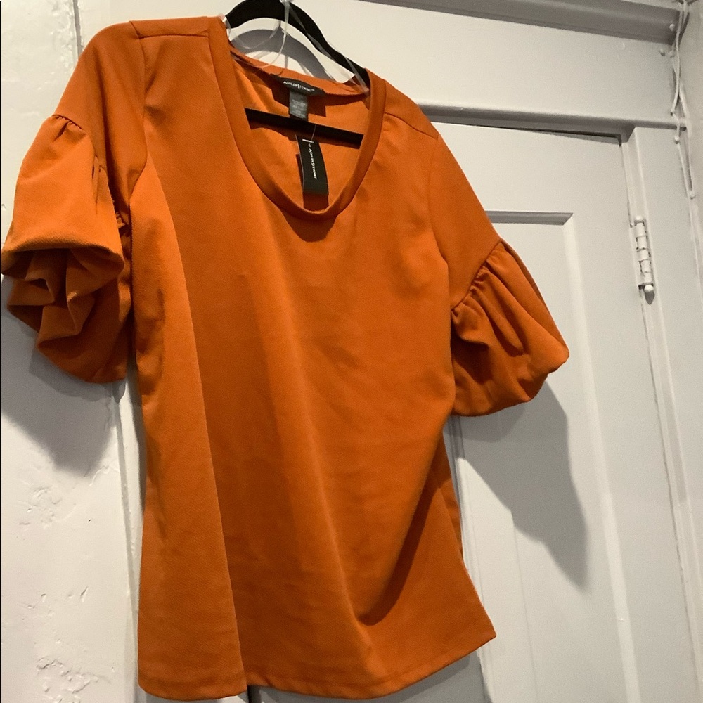 Ashley Stewart burnt orange short sleeve blouse